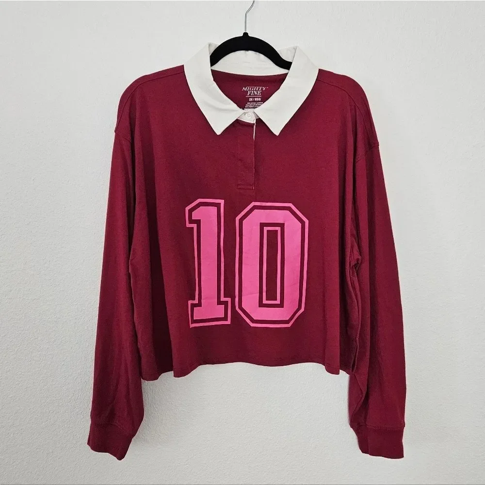 Mighty Fine Burgundy Long Sleeve Shirt with Pink Number 10 Size 2X